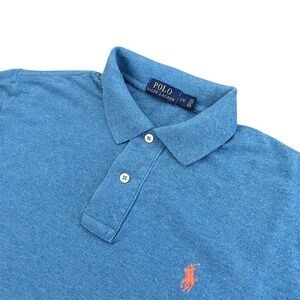 Polo Ralph Lauren Long Sleeve Polo Shirt Mens Sz L Blue Teal Color Orange Pony